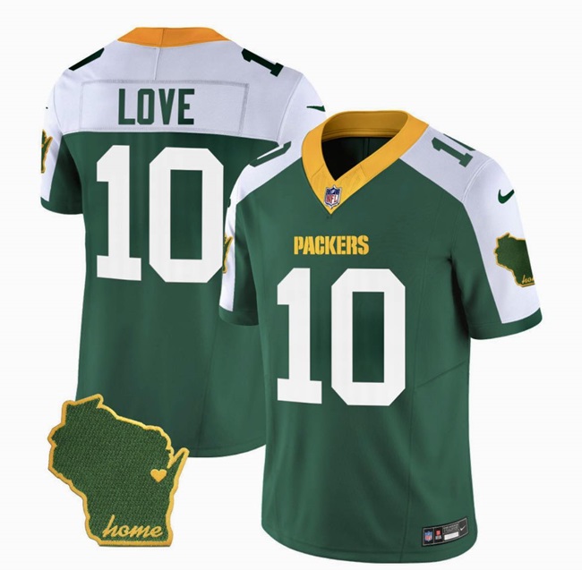 Men's Green Bay Packers #10 Jordan Love Green/White 2023 F.U.S.E. Home Patch Vapor Untouchable Limited Football Stitched Jersey